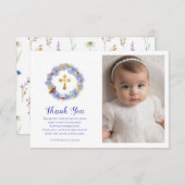 バプティスブルーコーンフラワー&ウィートバタフライ写真 サンキューカード (正面/裏面)