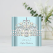 バプティスブルーティアラシルバーホワイトパールダイヤモンド 招待状 (スタンド正面)