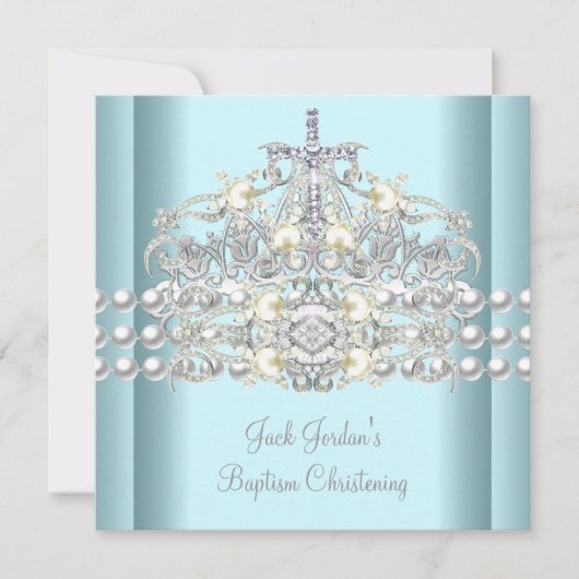 バプティスブルーティアラシルバーホワイトパールダイヤモンド 招待状 (正面)