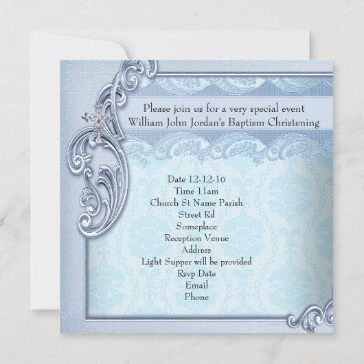 バプティスブルーティール（緑がかった色）クロスボーイダマスク《キリスト教》洗礼式や命名式 招待状 (裏面)