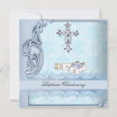 バプティスブルーティール（緑がかった色）クロスボーイダマスク《キリスト教》洗礼式や命名式 招待状 (正面)