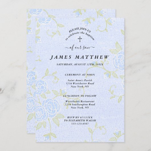 バプティスブルーバラフローラクリスチャン 招待状 (正面/裏面)