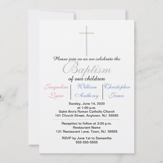 バプティスブルーピンクトリプレット 招待状 (正面)