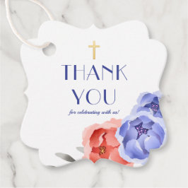 バプティスブルーフローラ水彩色ありがとう フェイバータグ