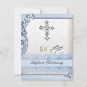 バプティスブルーホワイトクロスボーイダマスク《キリスト教》洗礼式や命名式 招待状 (正面)
