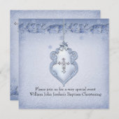 バプティスブルーホワイトレースジュエルクロスボーイダマスク 招待状 (正面/裏面)