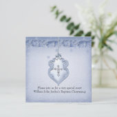 バプティスブルーホワイトレースジュエルクロスボーイダマスク 招待状 (スタンド正面)