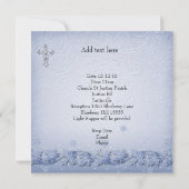 バプティスブルーホワイトレースジュエルクロスボーイダマスク 招待状 (裏面)