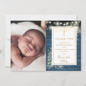 バプティスブルー素朴ストリングライト緑の写真 サンキューカード (正面)