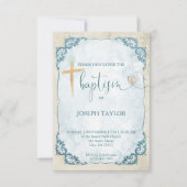 バプティスブルー素朴金ゴールドクロス《キリスト教》洗礼式や命名式 招待状 (正面)