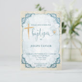 バプティスブルー素朴金ゴールドクロス《キリスト教》洗礼式や命名式 招待状 (スタンド正面)