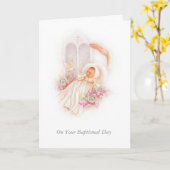 バプティスベビーガールバラ賛美ズ カード (黄色い花)