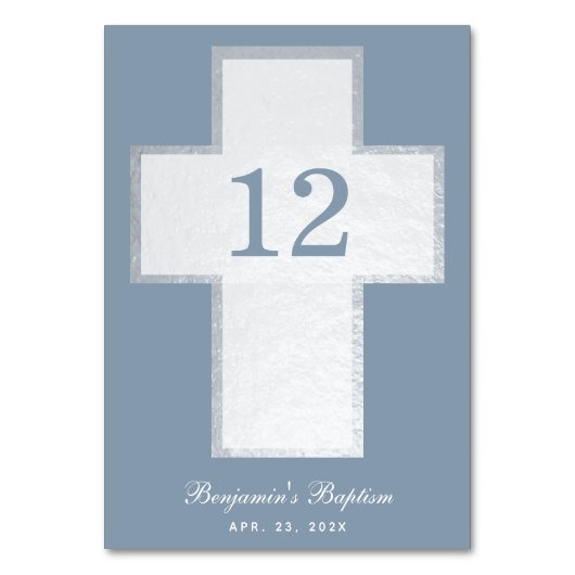 バプティスボーイほこりっぽいブルーホワイトクロスフェイクシルバー テーブルナンバー (正面)