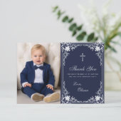 バプティスボーイ写真ヴィンテージネエレガントビーブルーシルバー サンキューカード (スタンド正面)