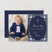 バプティスボーイ写真ヴィンテージネエレガントビーブルーシルバー サンキューカード (正面/裏面)