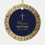 バプティスボーイ写真ヴィンテージ金ゴールドバラネイビーブルー セラミックオーナメント (正面)