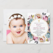 バプティスマの写真招待状ネイビー・ブルー・バーグンディ・メルロ 招待状 (正面)