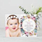 バプティスマの写真招待状ネイビー・ブルー・バーグンディ・メルロ 招待状 (スタンド正面)