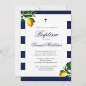 バプティスマボーイネイビストライプーレモンシルバー宗教 招待状 (正面)