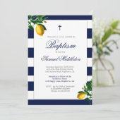 バプティスマボーイネイビストライプーレモンシルバー宗教 招待状 (スタンド正面)