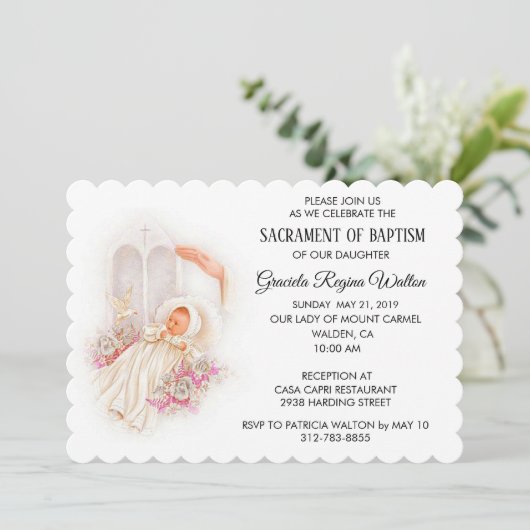 バプティスマルベビーガールピンクフラワーズ招待状 招待状 (スタンド正面)