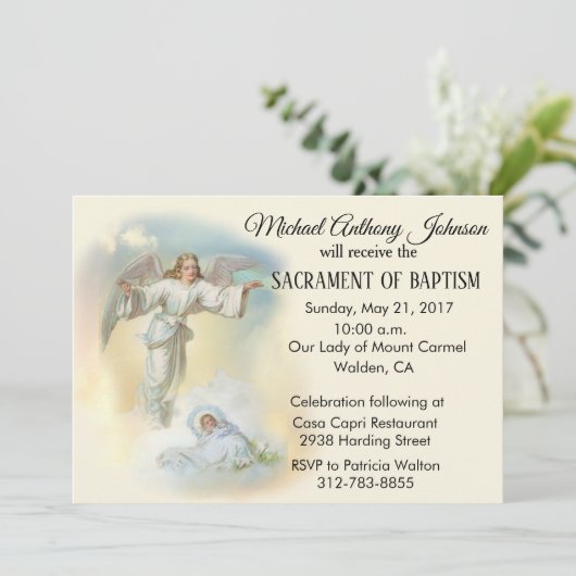 バプティスマル男の赤ちゃんガーディアンエンジェル招待状 招待状 (スタンド正面)