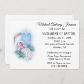 バプティスマル男の赤ちゃんブルーフラワーズ招待状 招待状 (正面/裏面)