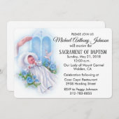 バプティスマル男の赤ちゃんブルーフラワーズ招待状 招待状 (正面/裏面)