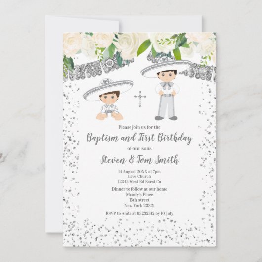  バプティスマンド誕生日フィエスタフローラツインズボーイ  招待状 (正面)