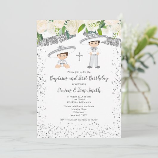  バプティスマンド誕生日フィエスタフローラツインズボーイ  招待状 (スタンド正面)