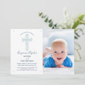 バプティスマ第1誕生日招待状、写真&クロス 招待状 (スタンド正面)