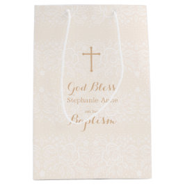 バプティスマ赤面ピンクデリケートフローラレース ミディアムペーパーバッグ