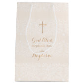 バプティスマ赤面ピンクデリケートフローラレース ミディアムペーパーバッグ (裏面)