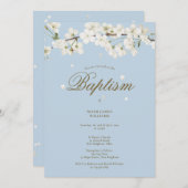 バプティスマ《キリスト教》洗礼式や命名式ブロッサムフローラブルー 招待状 (正面/裏面)