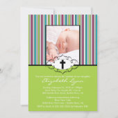 バプティスマ《キリスト教》洗礼式や命名式招待状フォトグリーンストライプ 招待状 (正面)