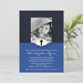 バプティスマ《キリスト教》洗礼式や命名式招待状フォトブルー&ブラック 招待状 (スタンド正面)