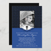 バプティスマ《キリスト教》洗礼式や命名式招待状フォトブルー&ブラック 招待状 (正面/裏面)