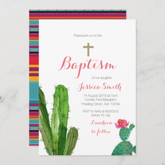 バプティスマ《キリスト教》洗礼式や命名式招待状-ベビーガール招待状 招待状 (正面/裏面)