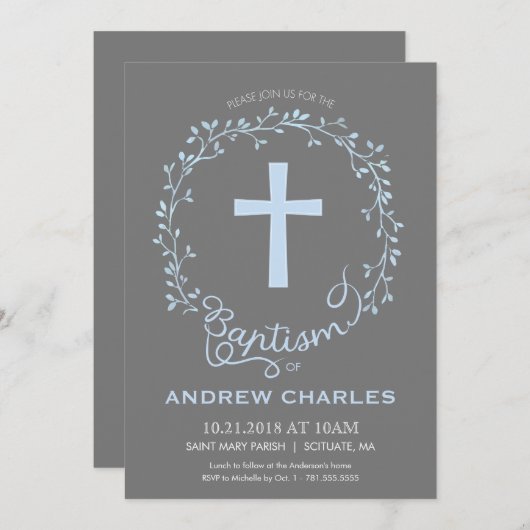 バプティスマ、《キリスト教》洗礼式や命名式招待状-男の赤ちゃん招待状 招待状 (正面/裏面)