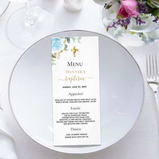 バプティスメニュー水色の男の子フローラ ラックカード