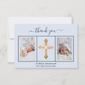 バプティスライトブルー写真スクリプト男の赤ちゃん サンキューカード (正面)