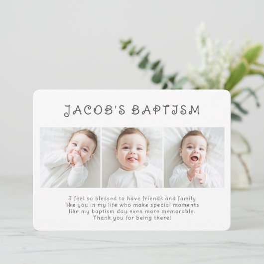 バプテシンプルスモダンシックスリーフォト サンキューカード (スタンド正面)