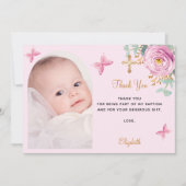 バプテスアーチフォト赤面ピンクガールフローラ サンキューカード (正面)