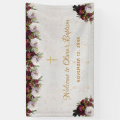 バプテスウェルカムブルゴーニュピーオンマーブルー金ゴールドクロス 横断幕 (縦)