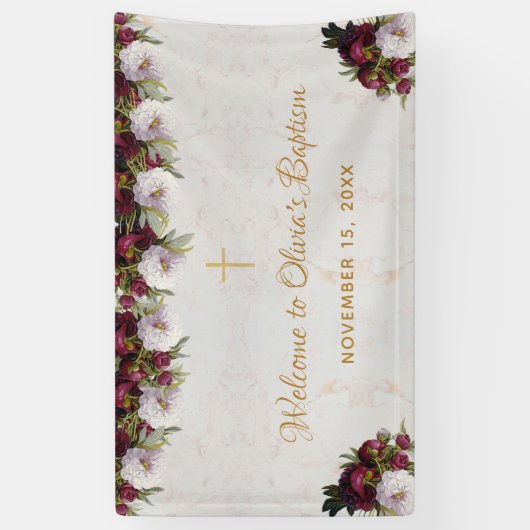 バプテスウェルカムブルゴーニュピーオンマーブルー金ゴールドクロス 横断幕 (縦)