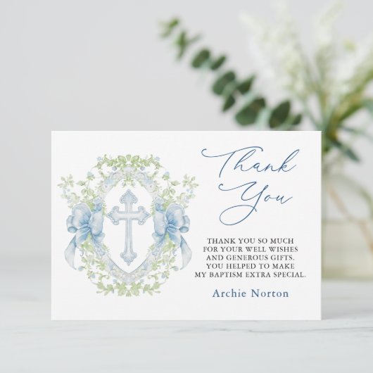バプテスクロスプレストグリーナリー男の赤ちゃんサンキューサンキュー サンキューカード (スタンド正面)
