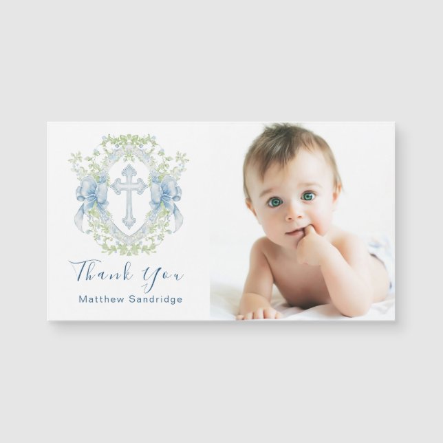 バプテスクロスプレストグリーンリー男の赤ちゃん写真磁石 (正面)