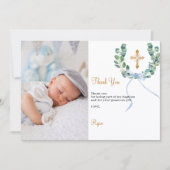 バプテスグリーンリース青い写真サンキューカード 招待状 (正面)