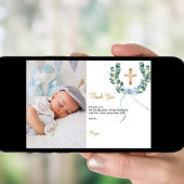 バプテスグリーンリース青い写真サンキューカード 招待状