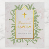 バプテスグリーンリーフェイク金ゴールドクロスマーブルボタニカル ワインラベル (シングルラベル)